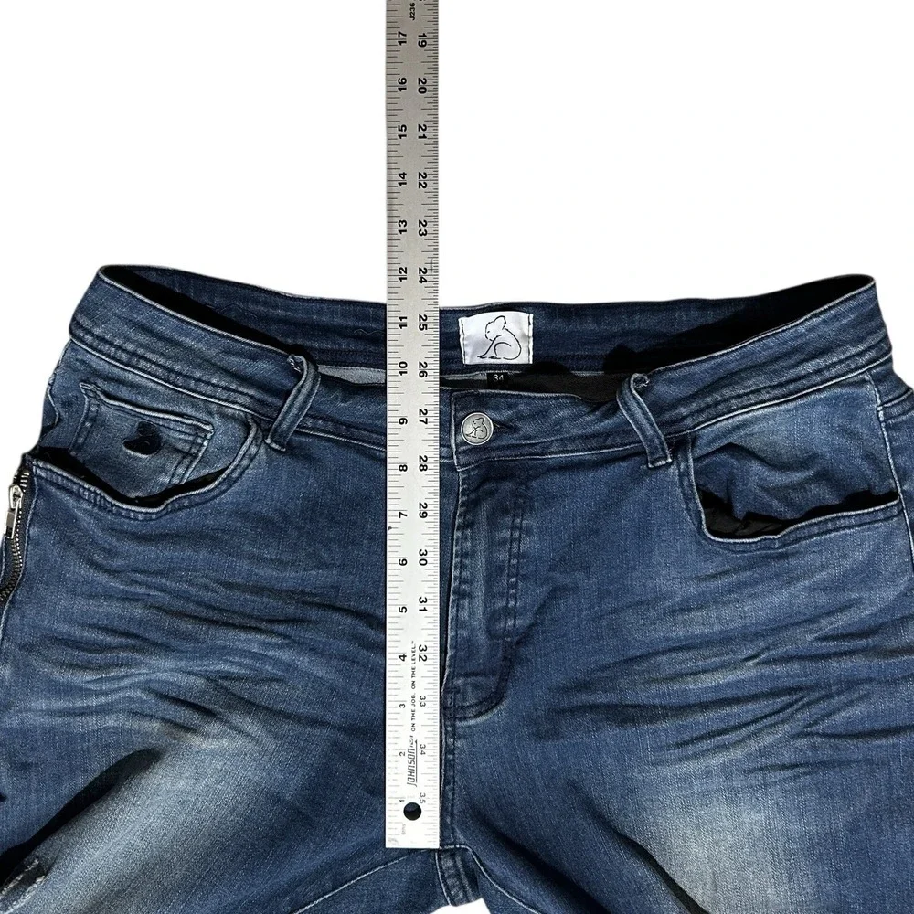 KUWALLA TEE Blue Skinny Jeans sz 34 Distressed Denim Ankle Zip Streetwear KUL-K2